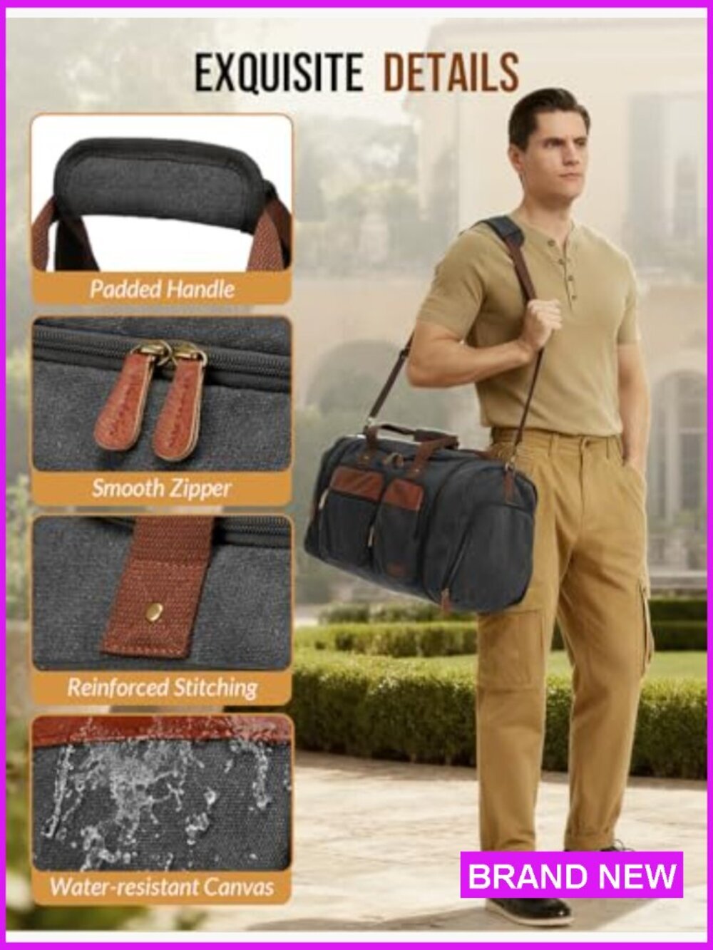 Expandable Canvas Duffel Bag 50l Travel Weekender With Shoe Compartment View 5